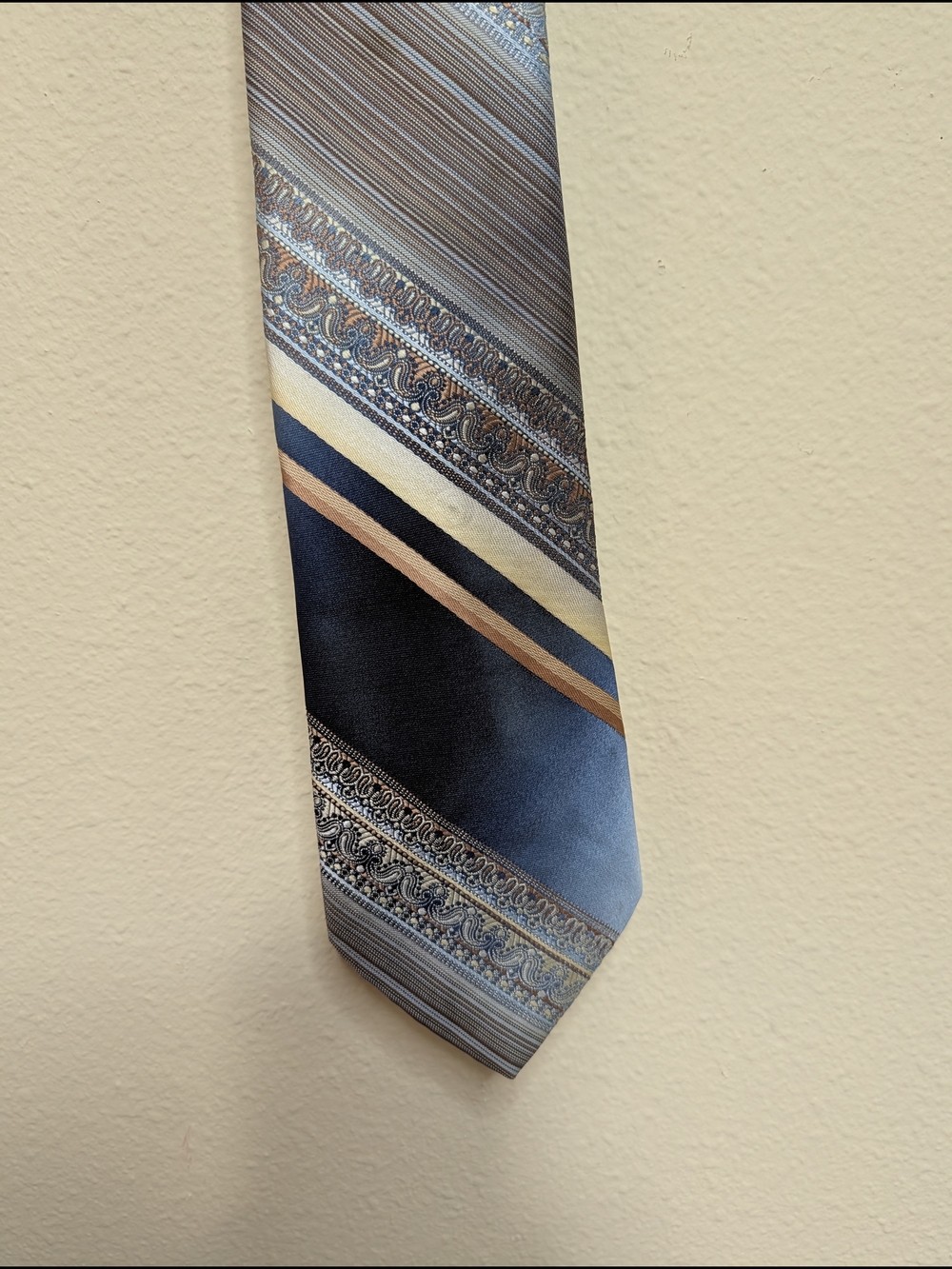 Don Loper Beverly Hills Tie Brown Blue Paisley Stripe Vintage 1970s California